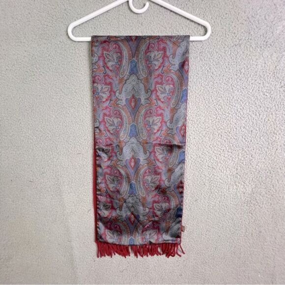 MACKENZIES MENS WOOL SCARF RED/PAISLEY - Picture 3 of 11
